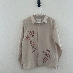 Hollister Cotton Linen blend Beige Floral Button-Up Cottagecore Boho Coastal - S